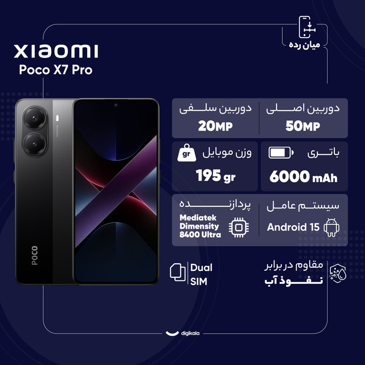 گوشی موبایل شیائومی مدل Poco X7 Pro ظرفیت 512 گیگابایت و رم 12 گیگابایت - گلوبال
